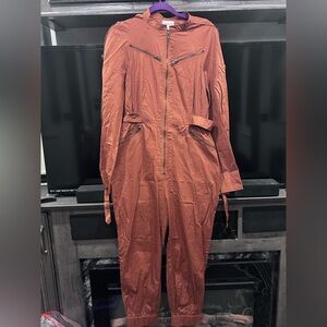 Rust/Terracotta Jumpsuit with Zipper Details